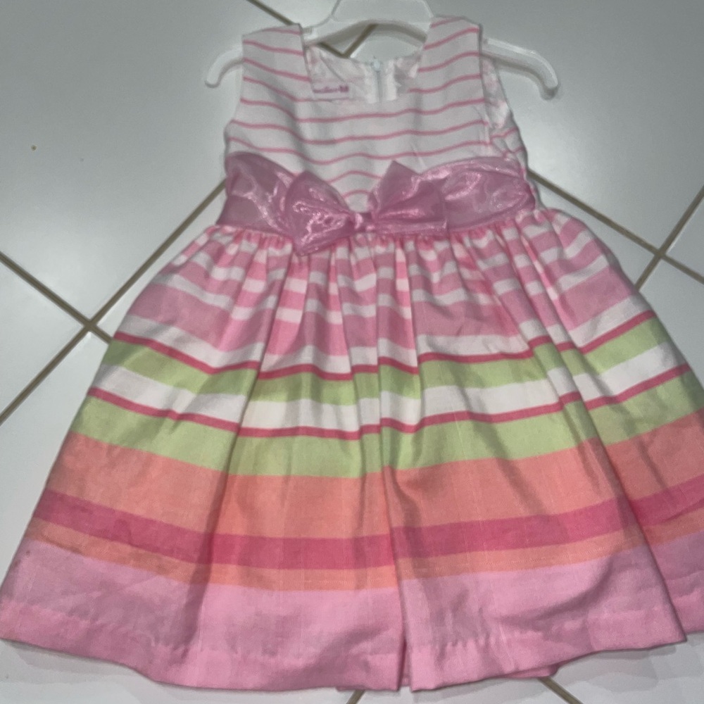 Pink‎ and Green Striped Dress